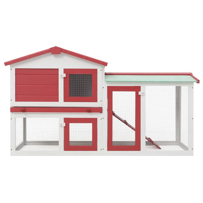 Outdoor Large Rabbit Hutch Red and White 145x45x85 cm Wood
