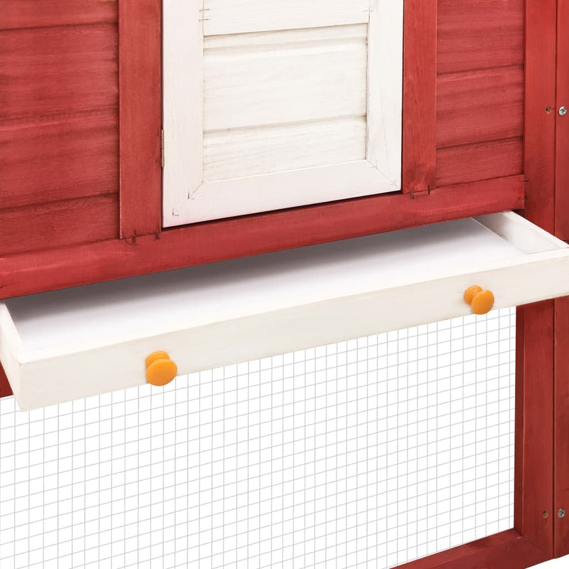 Outdoor Rabbit Hutch with Run Red and White Solid Fir Wood