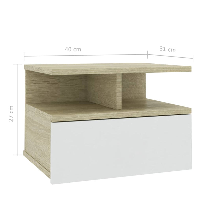 Floating Nightstands 2 pcs White and Sonoma Oak 40x31x27 cm Engineered Wood
