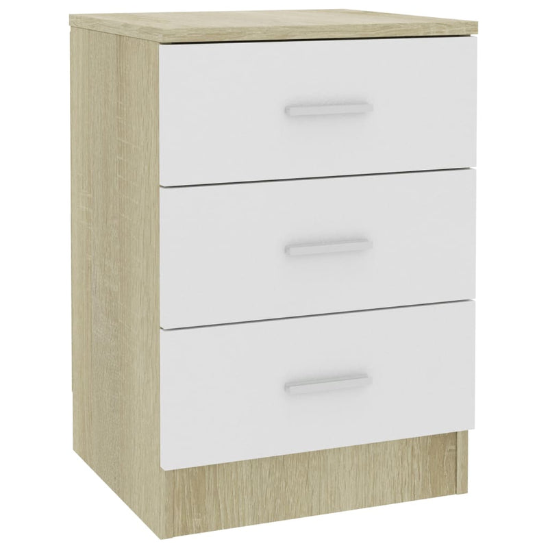 Bedside Cabinet White and Sonoma Oak 38x35x56 cm Engineered Wood