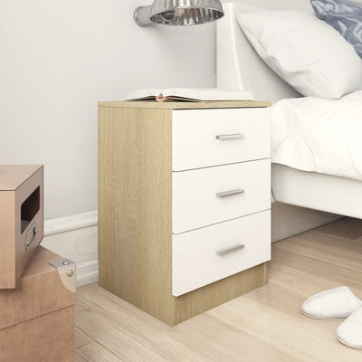 Bedside Cabinet White and Sonoma Oak 38x35x56 cm Engineered Wood