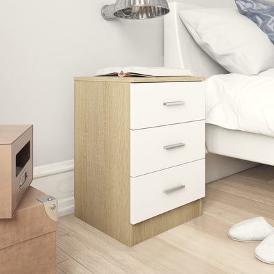 Bedside Cabinets 2 pcs White and Sonoma Oak 38x35x56 cm Chipboard