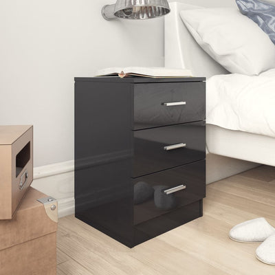 Bedside Cabinet High Gloss Black 38x35x56 cm Chipboard