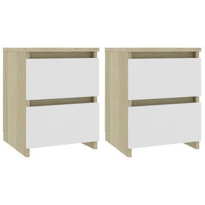 Bedside Cabinets 2 pcs White and Sonoma Oak 30x30x40 cm Chipboard