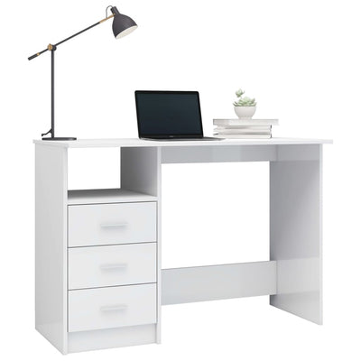 Desk with Drawers High Gloss White 110x50x76 cm Engineered Wood