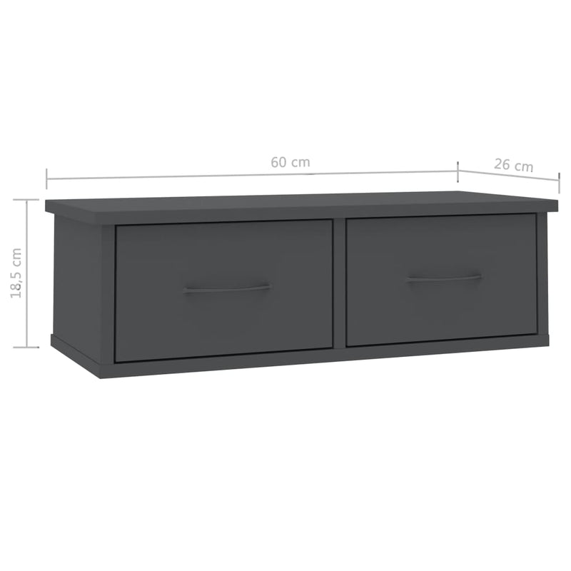 Wall-mounted Drawer Shelf Grey 60x26x18.5 cm Chipboard