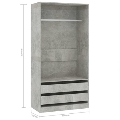 Wardrobe Concrete Grey 100x50x200 cm Engineered Wood
