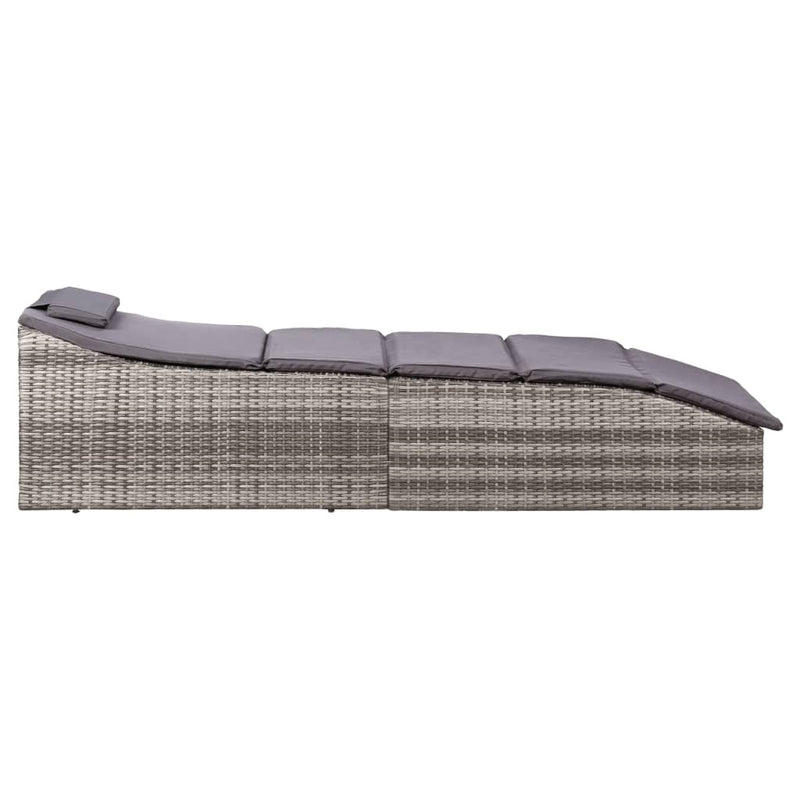 Sunbed with Cushion Poly Rattan Grey