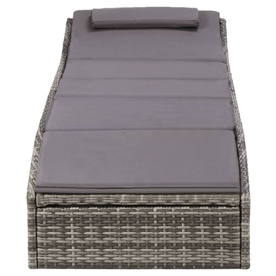 Sunbed with Cushion Poly Rattan Grey