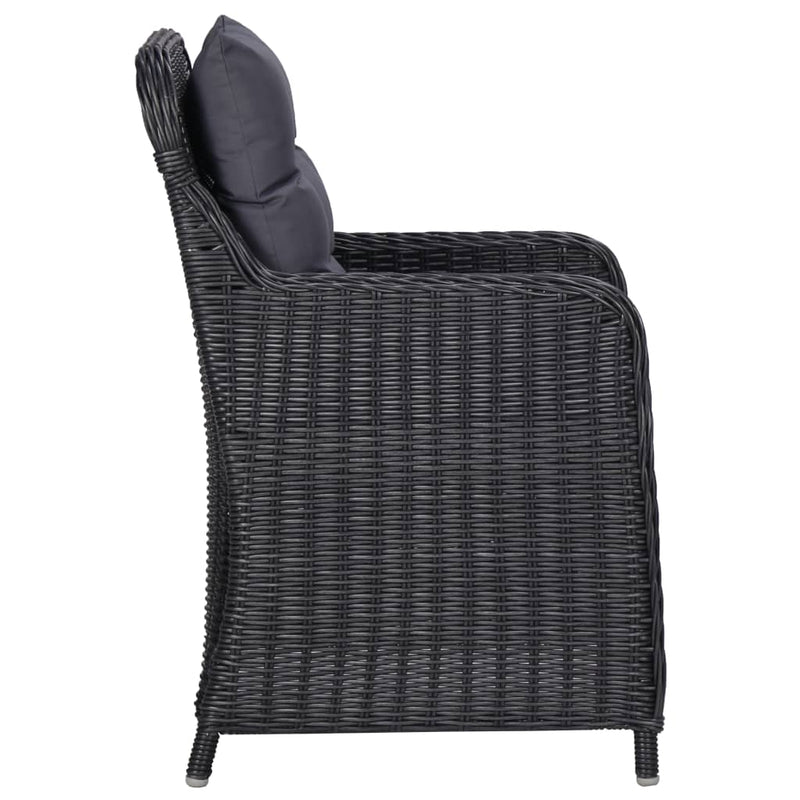 Garden Chairs 2 pcs with Tea Table Poly Rattan Black
