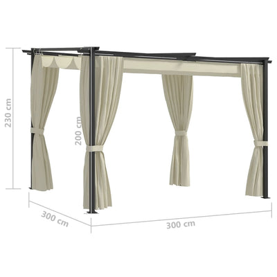 Gazebo with Curtains 3x3 m Cream Steel