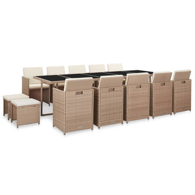15 Piece Outdoor Dining Set with Cushions Poly Rattan Beige