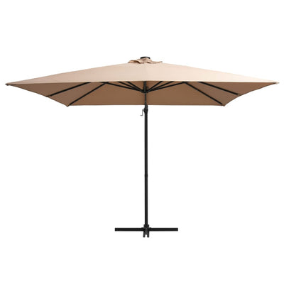 Cantilever Umbrella with LED lights and Steel Pole 250x250 cm Taupe