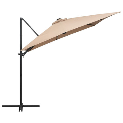 Cantilever Umbrella with LED lights and Steel Pole 250x250 cm Taupe