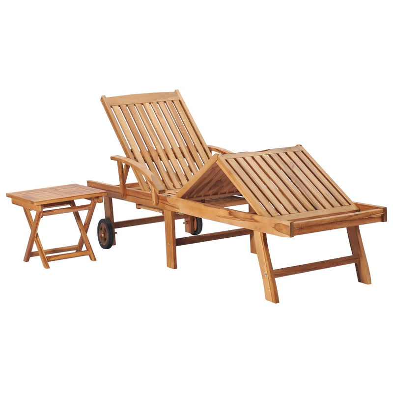 Sun Lounger with Table Solid Teak Wood