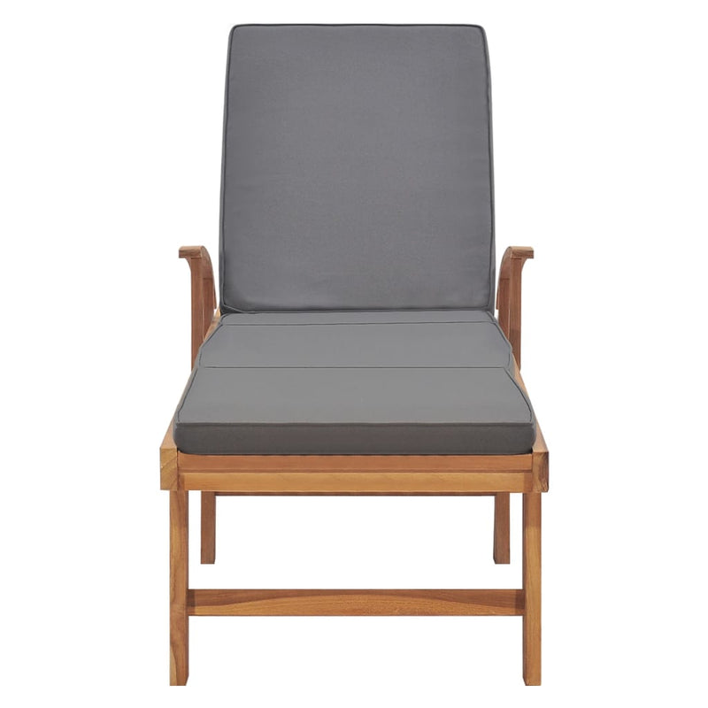 Sun Lounger with Cushion Solid Teak Wood Dark Grey