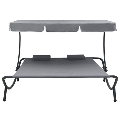Outdoor Lounge Bed with Canopy and Pillows Grey