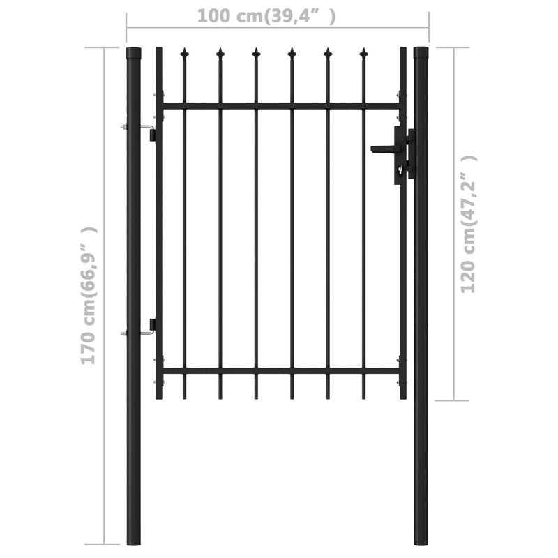 Fence Gate Single Door with Spike Top Steel 1x1.2 m Black