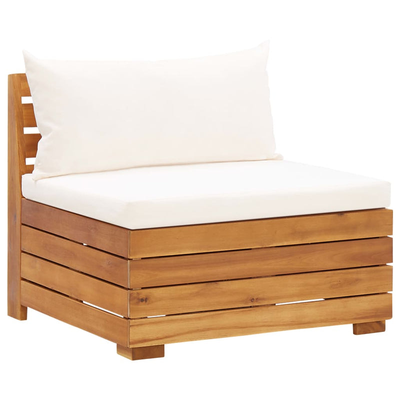 5 Piece Garden Lounge Set with Cushions Acacia Wood Cream White