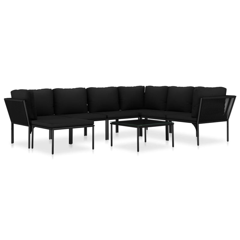 8 Piece Garden Lounge Set with Cushions Black PVC