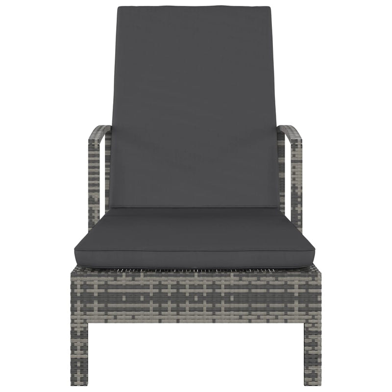 Sun Lounger with Armrests Poly Rattan Grey
