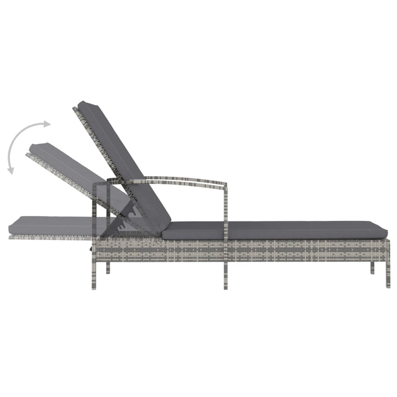 Sun Lounger with Armrests Poly Rattan Grey