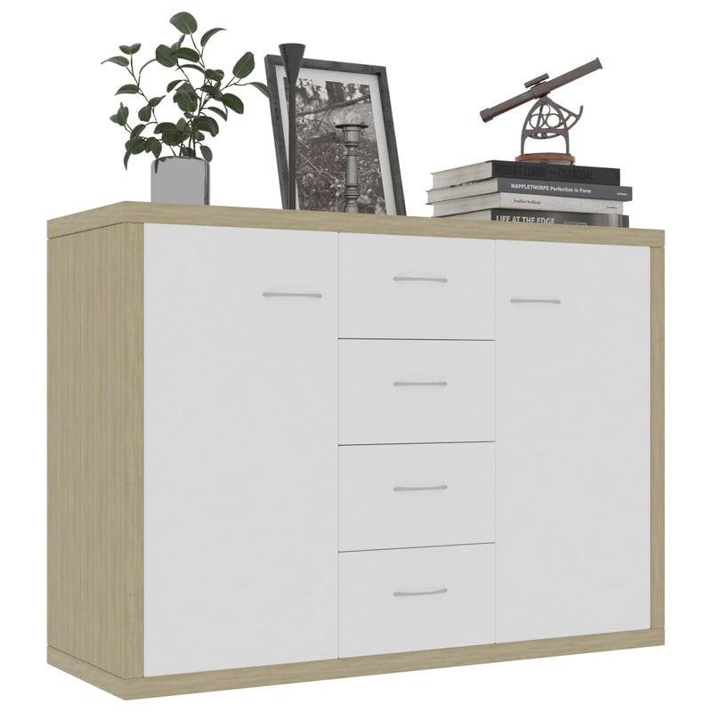 Sideboard White and Sonoma Oak 88x30x65 cm Engineered Wood