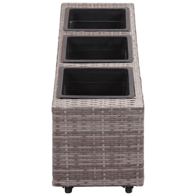 Garden Raised Bed with 3 Pots 100x30x36 cm Poly Rattan Grey