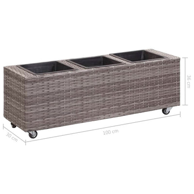 Garden Raised Bed with 3 Pots 100x30x36 cm Poly Rattan Grey