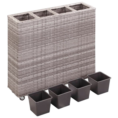 Garden Raised Bed with 4 Pots 80x22x79 cm Poly Rattan Grey
