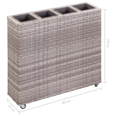 Garden Raised Bed with 4 Pots 80x22x79 cm Poly Rattan Grey