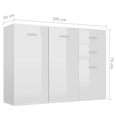 Sideboard High Gloss White 105x30x75 cm Engineered Wood