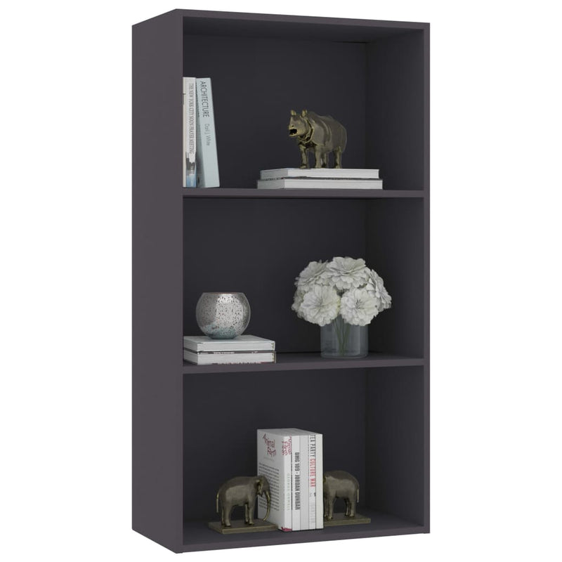 3-Tier Book Cabinet Grey 60x30x114 cm Engineered Wood