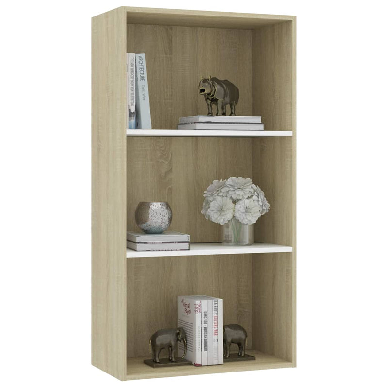 3-Tier Book Cabinet White and Sonoma Oak 60x30x114 cm Engineered Wood