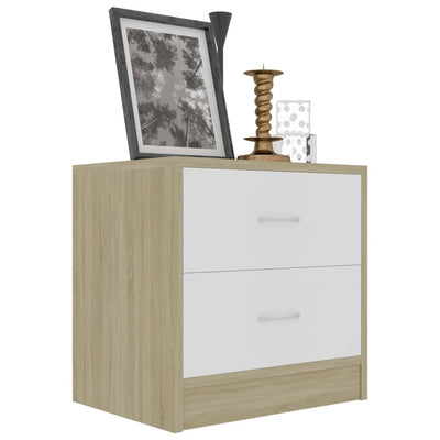 Bedside Cabinet White and Sonoma Oak 40x30x40 cm Engineered Wood
