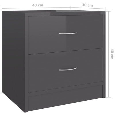 Bedside Cabinet High Gloss Grey 40x30x40 cm Chipboard