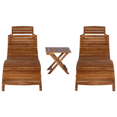 3 Piece Sunlounger with Tea Table Solid Wood Acacia