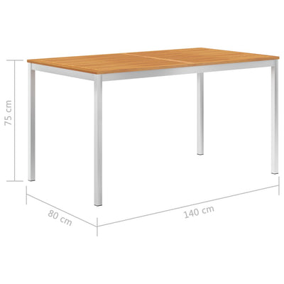 Garden Dining Table 140x80x75 cm Solid Acacia Wood and Stainless Steel