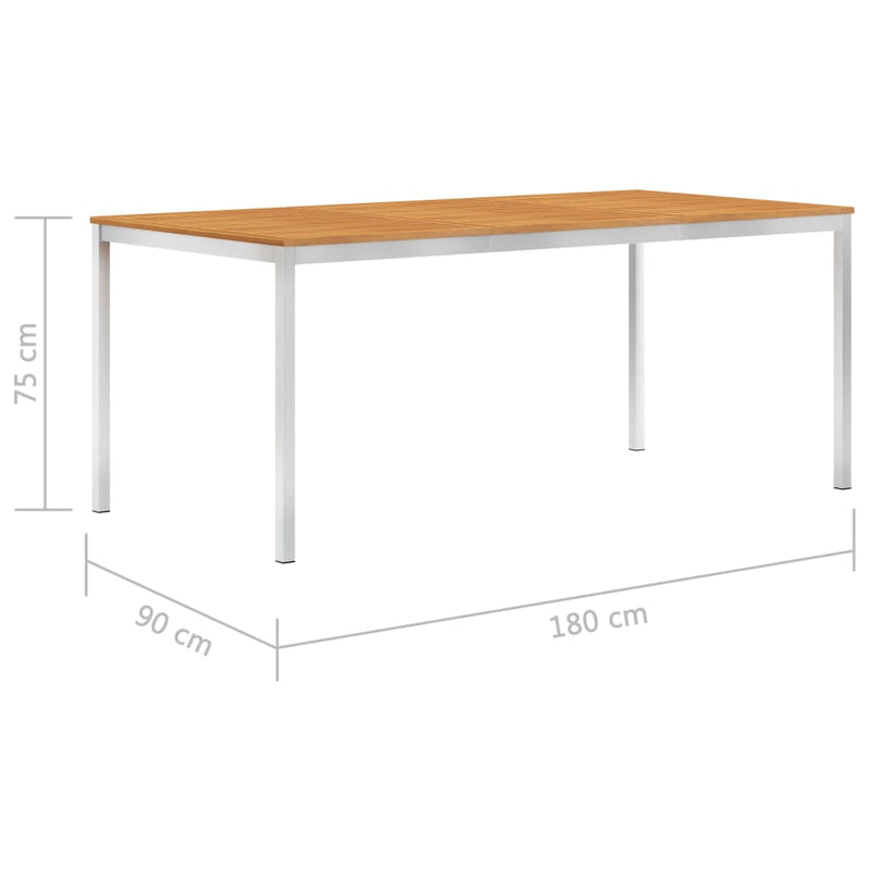 Garden Dining Table 180x90x75 cm Solid Acacia Wood and Stainless Steel