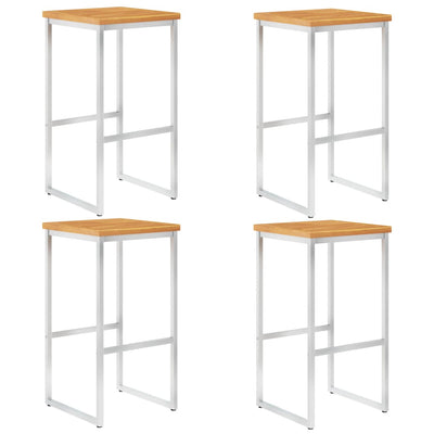 Bar Stools 4 pcs Solid Acacia Wood and Stainless Steel