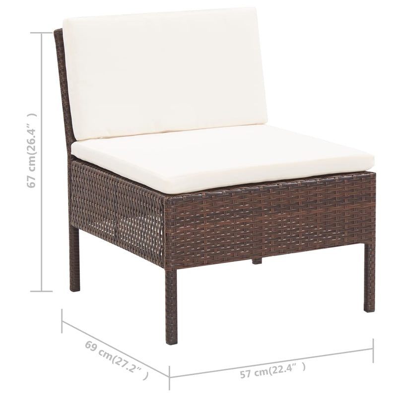 3 Piece Garden Lounge Set with Cushions Poly Rattan Brown