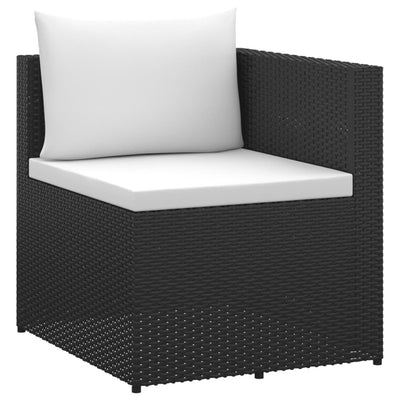 3 Seater Garden Sofa Black Poly Rattan with White Cushions