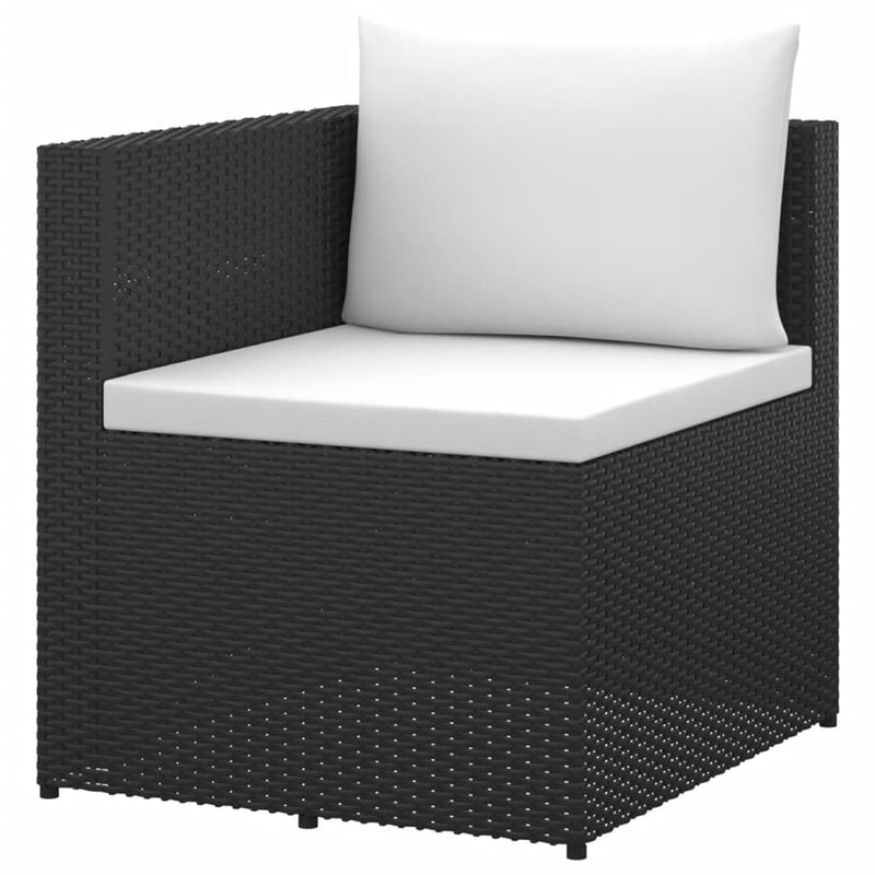 3 Seater Garden Sofa Black Poly Rattan with White Cushions