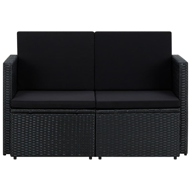 2 Seater Garden Sofa with Cushions Black Poly Rattan