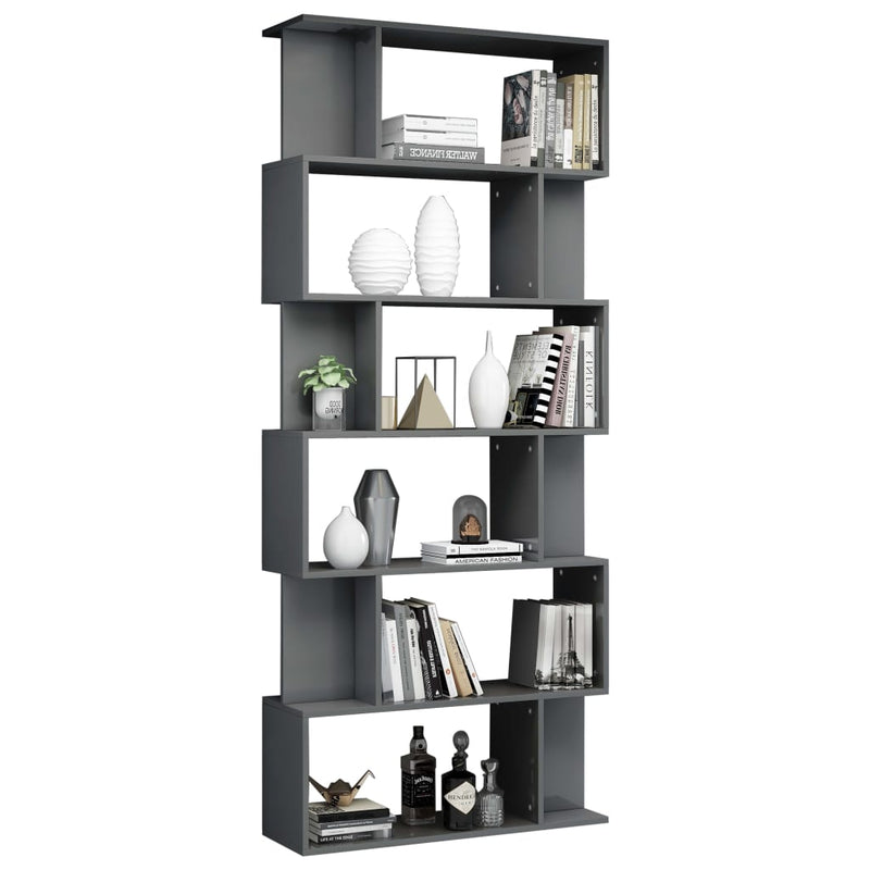Book Cabinet/Room Divider High Gloss Grey 31.5"x9.4"x75.6" Engineered Wood
