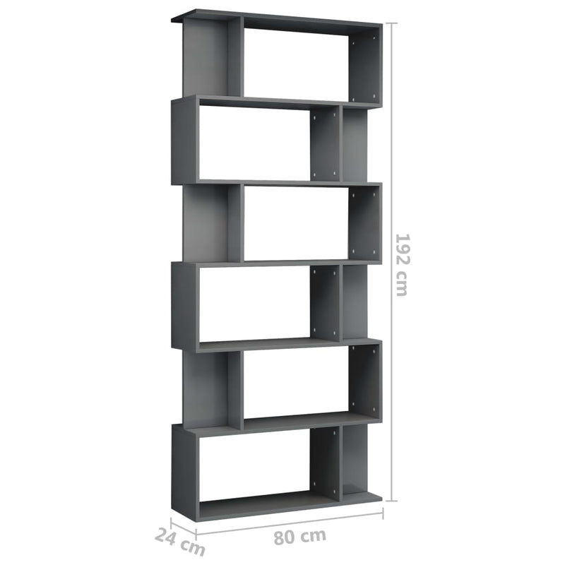 Book Cabinet/Room Divider High Gloss Grey 31.5"x9.4"x75.6" Engineered Wood