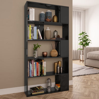 Book Cabinet/Room Divider High Gloss Black 31.5"x9.4"x62.6" Engineered Wood