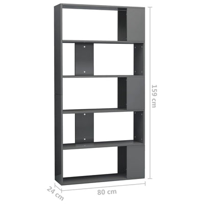 Book Cabinet/Room Divider High Gloss Grey 31.5"x9.4"x62.6" Engineered Wood