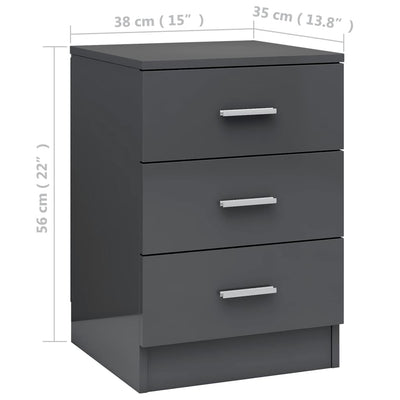 Bedside Cabinets 2 pcs High Gloss Grey 38x35x56 cm Engineered Wood