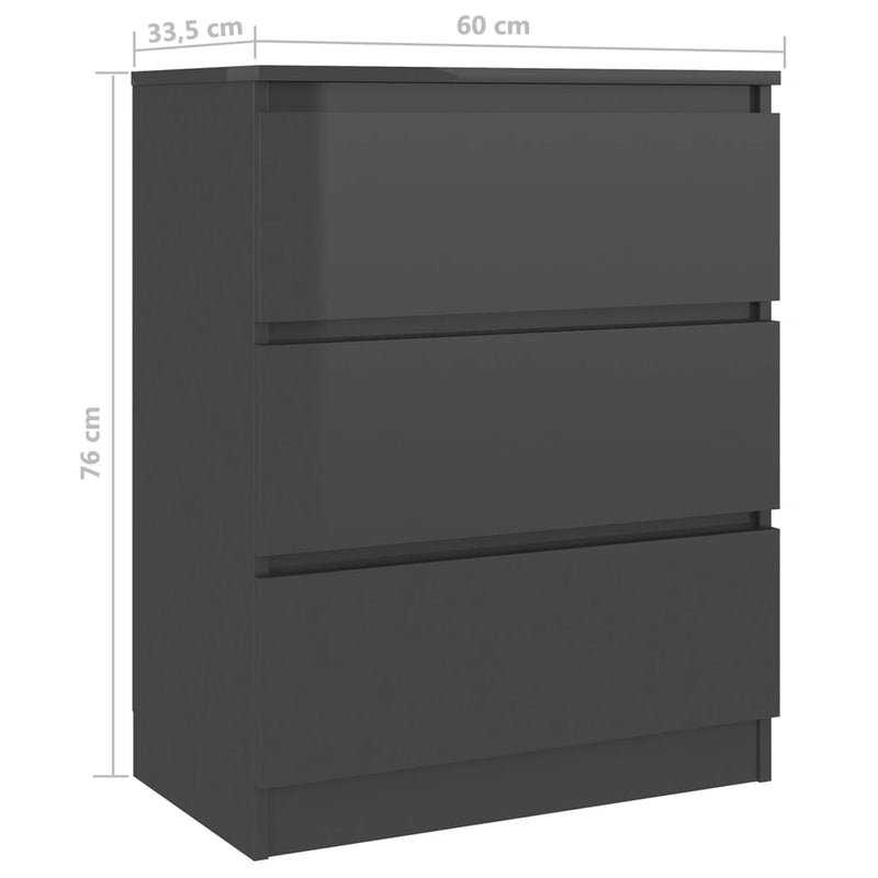 Sideboard High Gloss Grey 60x35x76 cm Engineered Wood